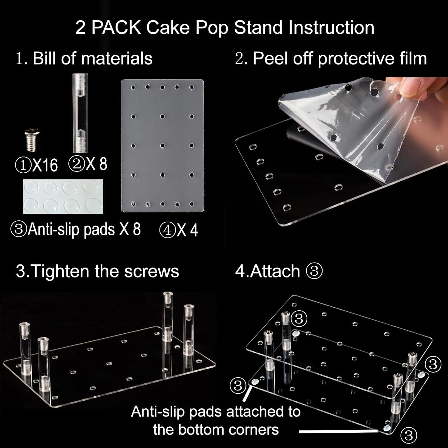 2pack-cake-pop-stand-with-sticks-kit-15-holes-acrylic-cake-pops-holder-clear-lollipop-hold-display-for-wedding-birthday-party-with-100pcs-sticks-100pcs-clear-wrappers-100pcs-gold-twist-ties