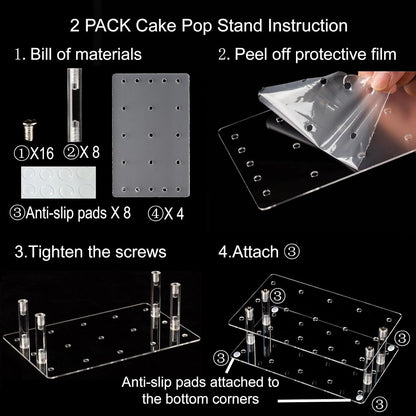 2Pack Cake Pop Stand with Sticks Kit, 15 Holes Acrylic Cake Pops Holder | Clear Lollipop Hold Display for Wedding, Birthday, Party with 100PCS Sticks, 100PCS Clear Wrappers, 100PCS Gold Twist Ties6