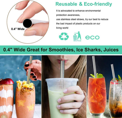 4 Pack 0.4" Wide Bore Reusable Stainless Steel Metal Smoothie Straws | Food-Grade Steel Wide Metal Straws 8.5" &10.5" for 20 Oz&30 Oz Tumbler, 0.4" Wide Bore for Smoothie, Milkshake, Bubble, Boba2