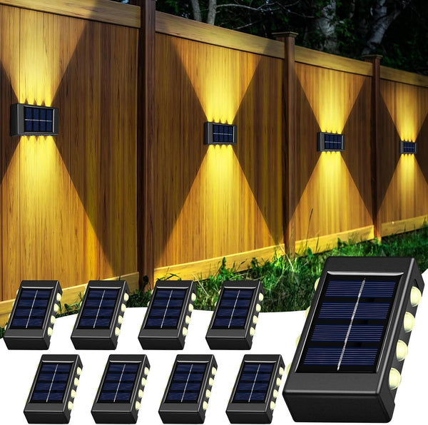 8 Pack Solar Wall Lights for outside 3000K Warm Solar Fence Lights up and down Autumn LED Outdoor Decorative Waterproof Lamps Dusk to Dawn LED Lighting Wall Sconces for outside Deck Garage1