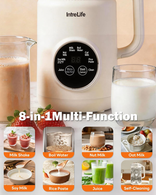 34 Oz Nut Milk Maker Machine, 8 in 1 Soy Milk Maker with Nut Milk Bag, Plant Based Milk Maker for Almond, Oat, with Delay Start/Keep Warm/Self Cleaning, Cream2
