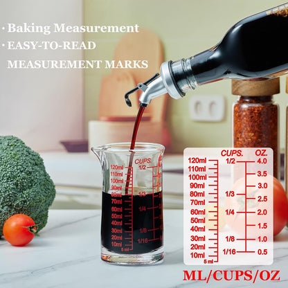 Ackers 4Oz Glass Measuring Cup – Shot Glass with Ounce,Ml,Cups Markings for Kitchen & Bar(Red Line)3