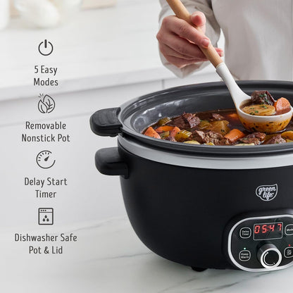 6QT Ceramic Nonstick Slow Cooker, Cooktop/Oven Safe, Black | Pfas-Free Nonstick Removeable Inner Pot, Dishwasher Safe Components, Programmable, Keep Warm, Delay Timer, Family Sized7