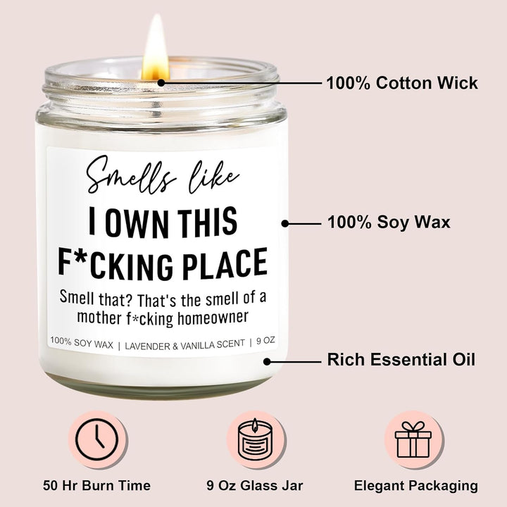 Funny Scented Candle, House Warming Gifts New Home, Housewarming Gifts for Women, Men, Couple, New Homeowner - First Apartment Essentials - Closing Presents for Home Buyers - 9 Oz+2