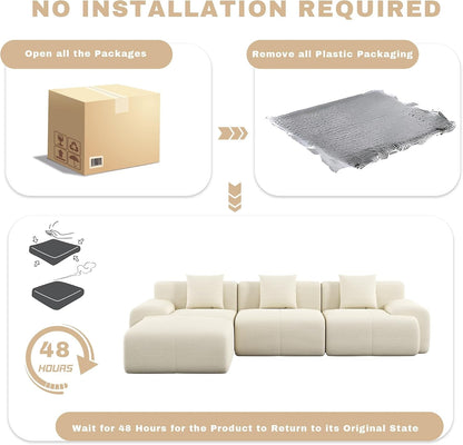 107" Cloud Modular Sectional Couch,Boneless Sofa with Ottman,L-Shape Upholstered Sofas with Deep Seat,Modern Cozy Corduroy Couches with Memory Foam,No Assembly Required (Beige)8
