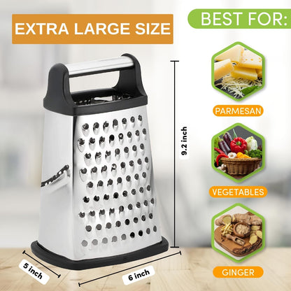 Swivel Vegetable Peeler & Y Peeler with Sharp Stainless Steel Blades & Professional XL Cheese Box Grater - 3 Product Bundle - Black8