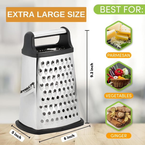 Swivel Vegetable Peeler & Y Peeler with Sharp Stainless Steel Blades & Professional XL Cheese Box Grater - 3 Product Bundle - Black8