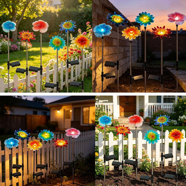 6 Pack Solar Garden Lights Outdoor Decor,Stake Yard Figurine Colorful Flower Light, Housewarming Ornament for Patio, Lawn, Yard, Pathway (Art Deco)4