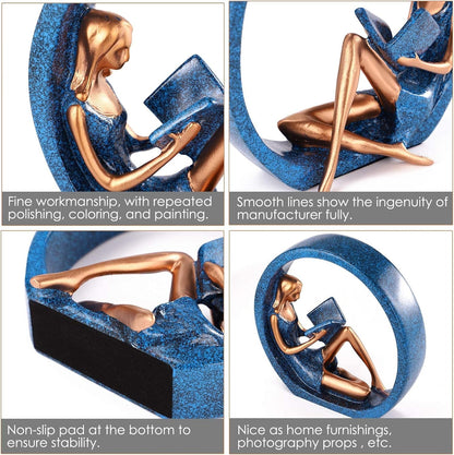 2PCS 11''H Girl Statues, Reading Girl Sculptures Ornaments, Blue | Abstract Sculptures, Yoga Girl Collectible Figurines for Home Office Living Room Table Bookshelf Desk Housewarming Décor2