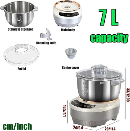 Stainless Steel Household Dough Maker,Ferment Function Dough Mixer,Electric Kitchen Stand Mixer with Microcomputer Timing,7L7