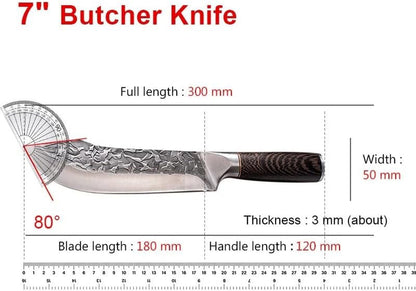Meat Cleaver,Cleaver Knife 7 Inch Hand Forged Slaughter Boning Knife Kitchen Chef Slicing Meat Bone Butcher Knives Wood Handle with Cover2