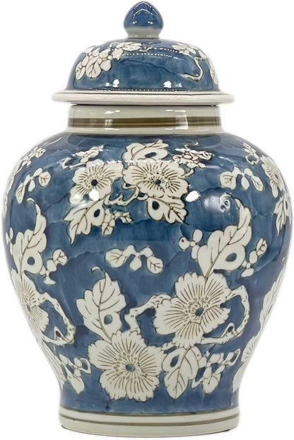 Blue and White Flower Chinoiserie Ginger Jar 12" W/Lid Ginger Jar, Tea Storage Decorative Home Decor Jar1