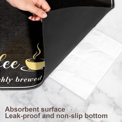 Fashion Coffee Mat, Dish Drying Mat 12" X 20" Black | Hide Stain, Absorbent, Coffee Bar Accessories, Heat Resistant, Non-Slip, Eco-Friendly, Easy to Clean8