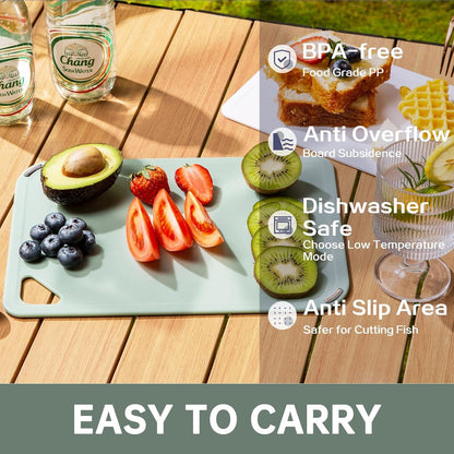 Plastic Cutting Board Set of 3-Cutting Boards for Kitchen BPA Free | Large-Small Chopping Boards, Non-Slip for Cooking, Dishwasher Safe, Camping, Portable, with Grip Handle, Sage Green3