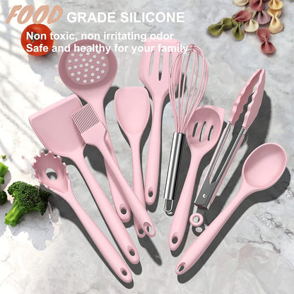 Silicone Cooking Utensils Set- Pink Heat Resistant Kitchen Utensils,  Kitchen Utensil Spatula with Holder, BPA Free Kitchen Gadgets Tools Set for Nonstick Cookware, Dishwasher Safe7