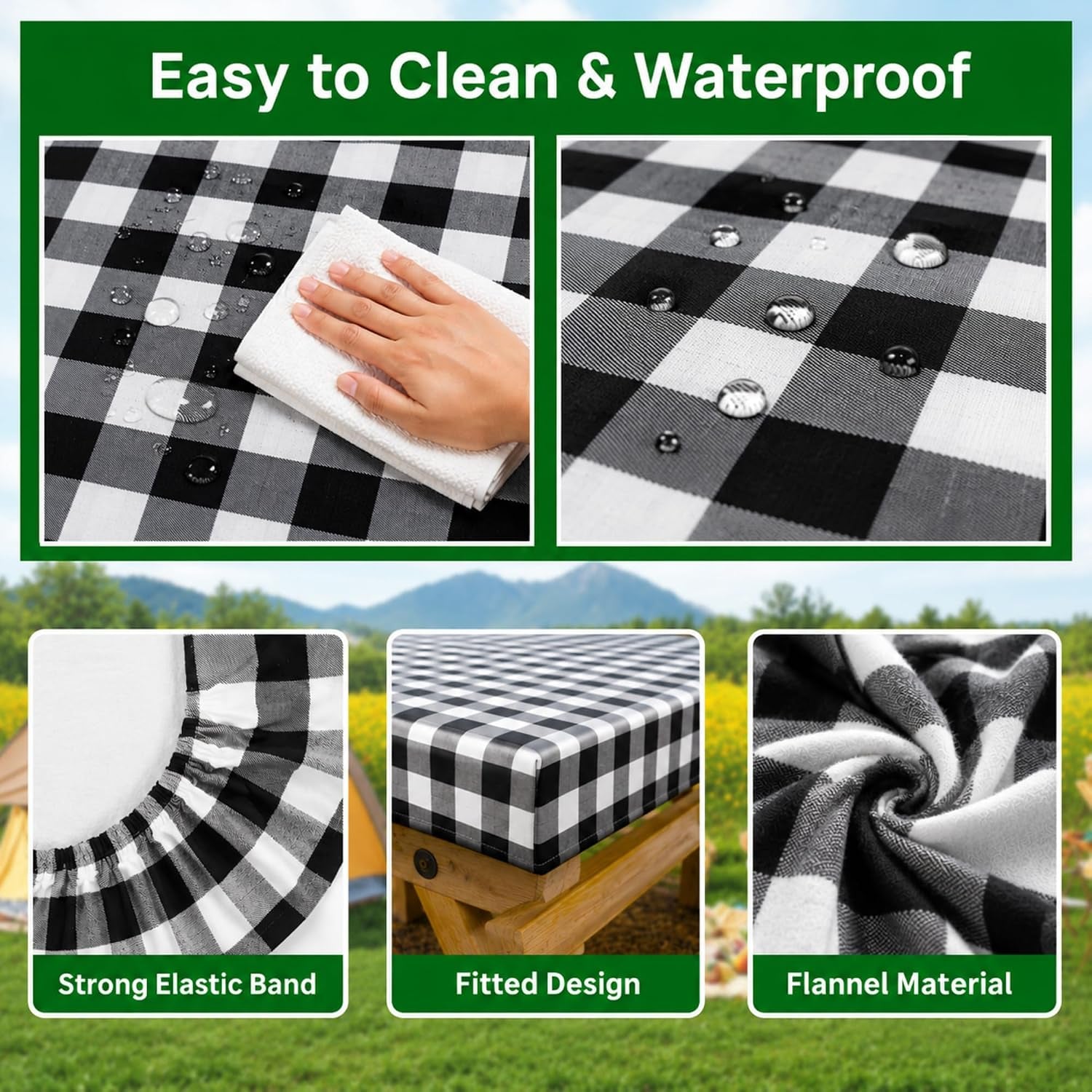 vinyl-fitted-picnic-table-cover-with-bench-covers-bag-6ft-black-checkered-outdoor-waterproof-windproof-tablecloth-with-elastic-edges-camping-rv-gear-campers-must-have-72x30-inches