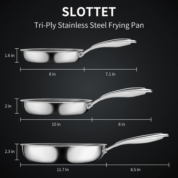 10 Inch Tri-Ply Stainless Steel Frying Pan with Lid,Whole-Clad No Coatings Skillet with Stay-Cool Handle for Cooking,Dishwasher and Oven Safe,Induction Pans7