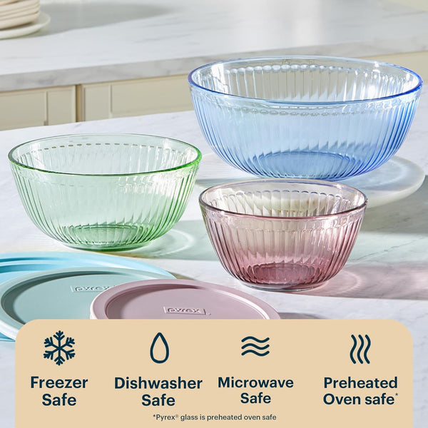 Colors (3-Pack) Sculpted Tinted Glass Mixing Bowls with Plastic Lids6