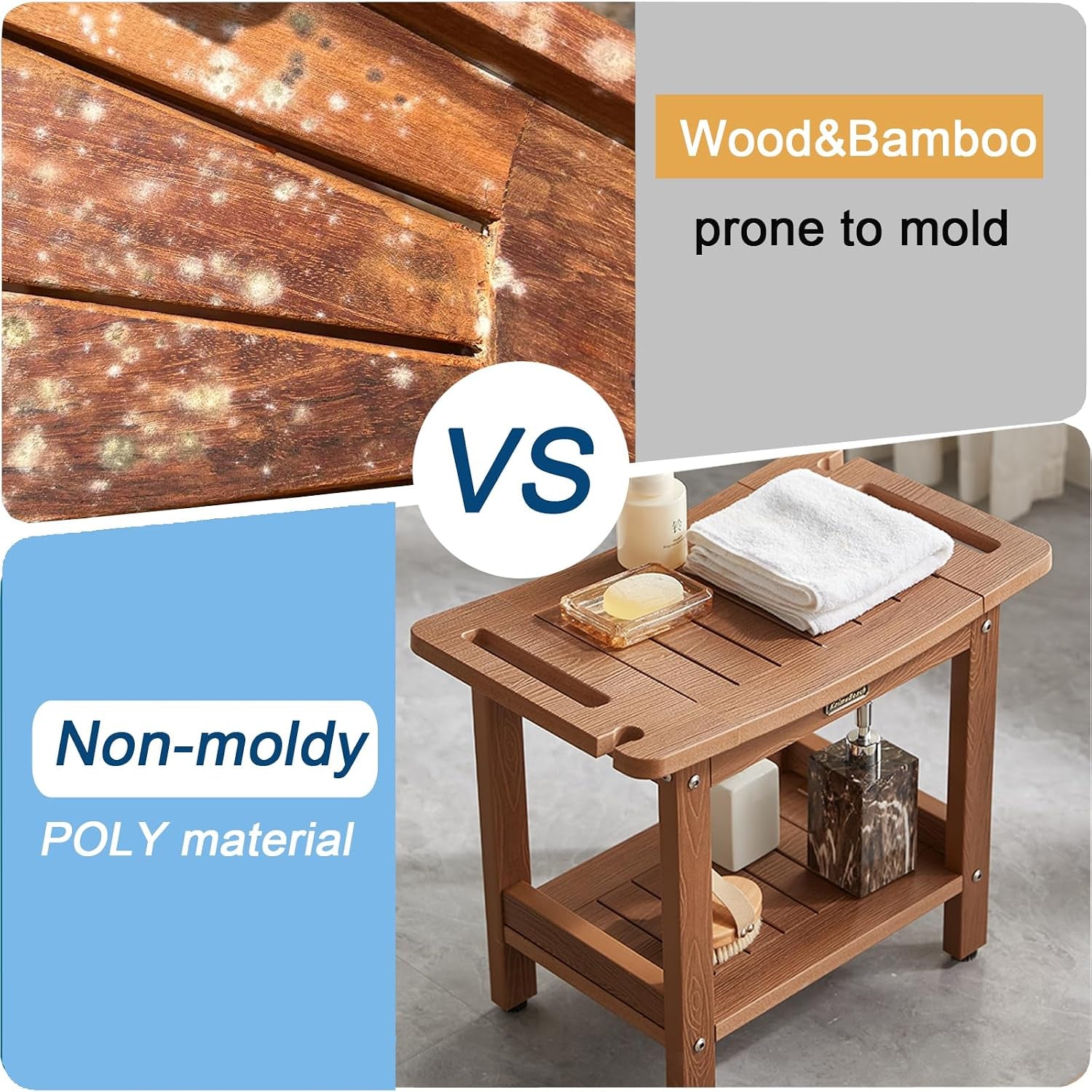 poly-shower-stool-for-inside-shower-waterproof-shower-bench-for-shaving-legs-heavy-duty-plastic-bathroom-chair-seat-with-handles-adjustable-feet-foot-rest-no-maintenance-brown