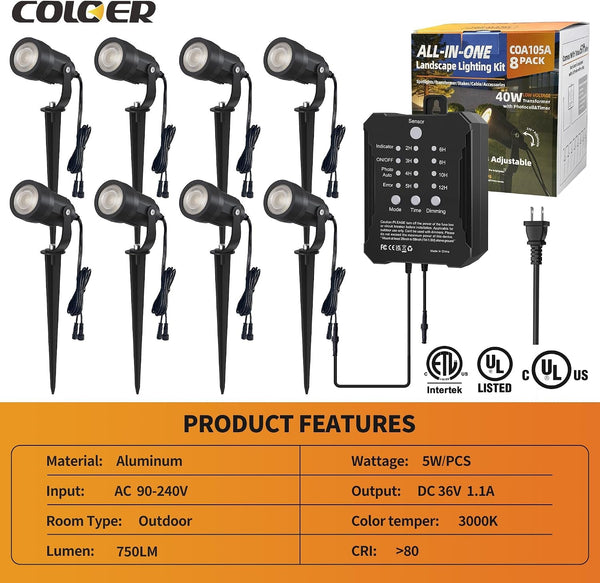 8Pack 5W Landscape Lighting Kit with Transformer4