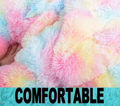 Fluffy Bean Bag Chair for Kids, 2.5FT round Memory Foam Filled Bean Bag for Teens & Kids, Ultra Soft Faux Fur Fabric Bean Bag Chairs for Playroom, Living Room, Bedroom, Rainbow4
