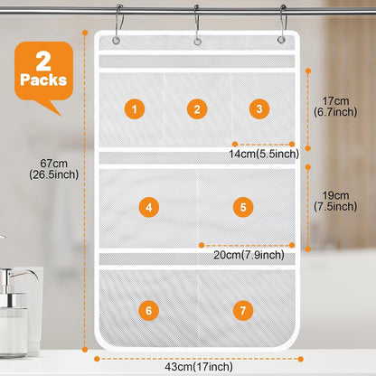 2 Pack Mesh Hanging Shower Caddy, 7-Pocket Bathroom Organizer2