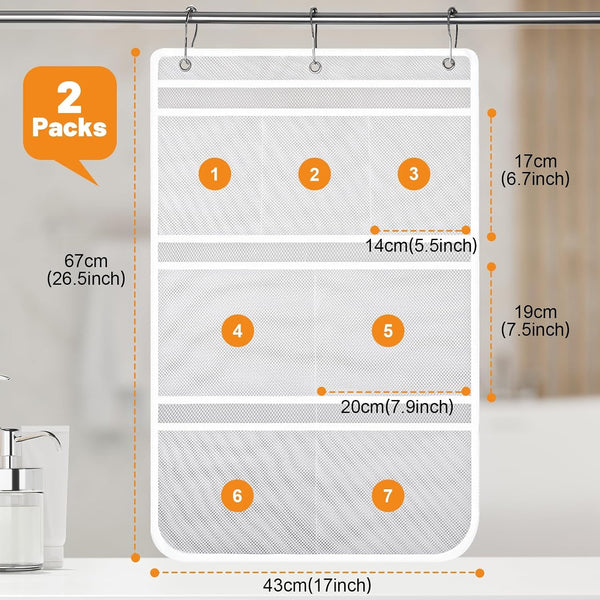 2 Pack Mesh Hanging Shower Caddy, 7-Pocket Bathroom Organizer2