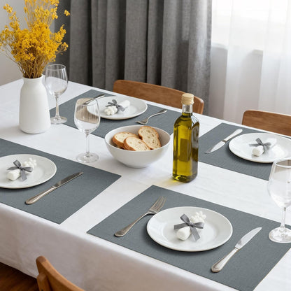 Placemats Set of 6 Linen Type Fabric Cloth Placemats, 18X12 Inch Double Layered Thick Wrinkle Free Heat Resistant Table Place, for Dining, Kitchen, Party (45 * 30Cm, Gray)7