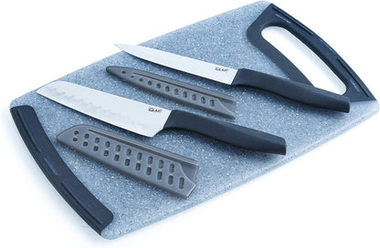 Knife Set with Cutting Board, 5 Pieces | Sharp Santoku and Utility Knives with Blade Covers and Plastic Chopping Block | Kitchen Cooking Accessories2