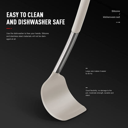 Large Silicone Cooking Utensils Set - Heat Resistant Kitchen Utensils,Turner Tongs,Spatula,Spoon,Brush,Whisk,Stainless Steel Cooking Tool for Nonstick Cookware,Dishwasher Safe (Khaki)6