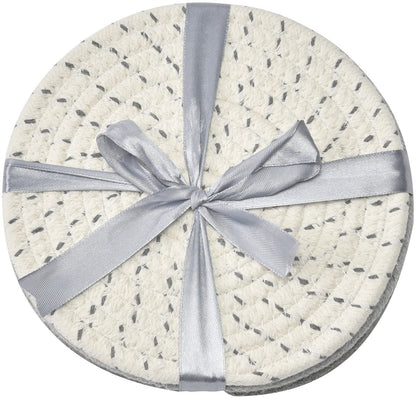 Potholders Set Trivets Set 100% Pure Cotton Thread Weave Hot Pot Holders Set (Set of 3) Stylish Coasters, Hot Pads, Hot Mats,Spoon Rest for Cooking and Baking by Diameter 7 Inches (Gray)5