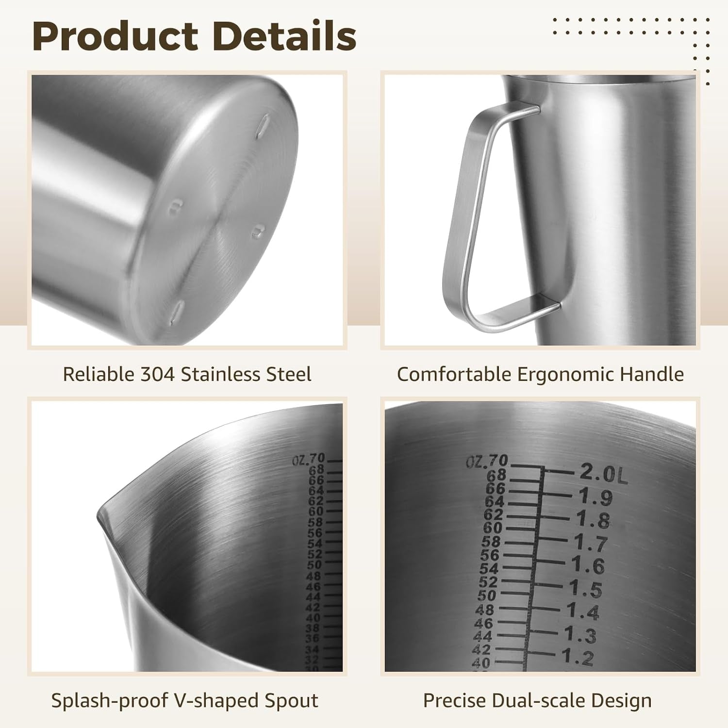2l-stainless-steel-pitcher-with-lid-70-oz-measuring-cup-with-dual-scale-markings-milk-frothing-jug-large-beaker-for-espresso-machine-hot-cold-water-latte-art-iced-tea