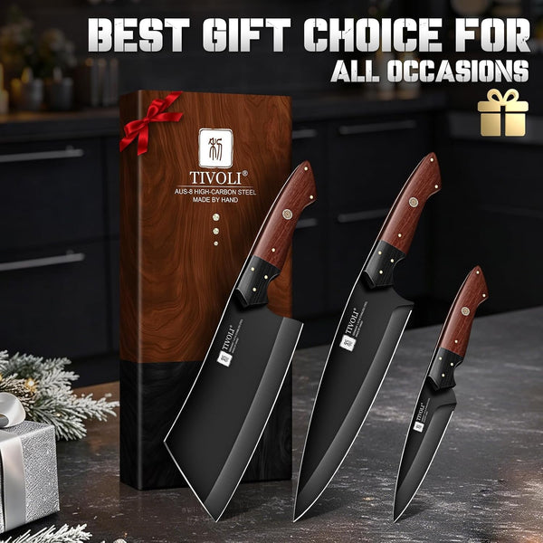 Kitchen Knife Set 3Pcs - Chef Knife Set with Full Tang Wooden Handle7