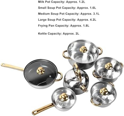Home Stainless Steel Cookware Sets 12 Piece, Pots and Pans Kitchen Cooking Set with Stay Cool Handles, Dishwasher , Included Milk Pot, Sauce Pan, Fry Pan, Kettle8