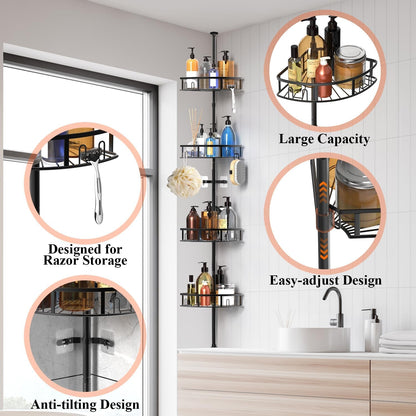 4-Tier Rustproof Corner Shower Caddy with Tension Pole4