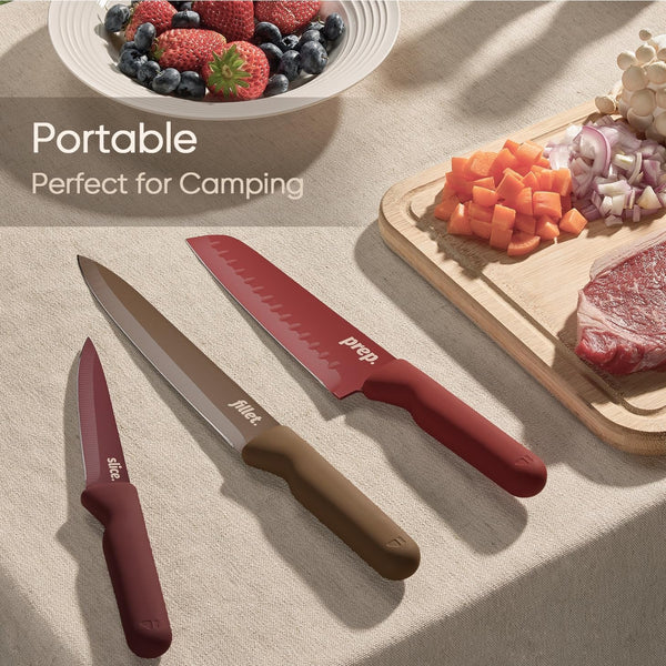 Kitchen Knife Set, 6 Floral Knives with 6 Blade Guards, 12-Piece | Stainless Steel Blades, Ceramic Nonstick Coating, Long-Lasting Sharpness, Rust-Resistant, Non-Slip, Dishwasher Safe6