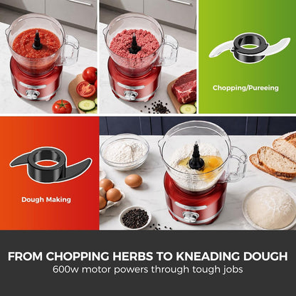 16 Cup Food Processor, Large 9-In-1 for Dough, Salad, Chopper, Red | Large Family/Week Meal Prep, Veggie Chopper, Meat Mince, Cheese Grater, Slice, Shred, Egg White Whipping, Dishwasher Safe4