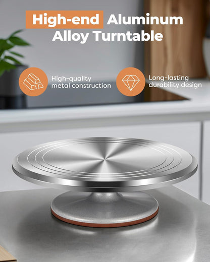 Aluminum Cake Stand Turntable for Party, Base Giratoria Para Pastele | Heavy-Duty, Smooth Rotation, Non-Slip, 12" Cake Spinner for Decorating Display, Baking Supplies Tools for Beginner & Pros6