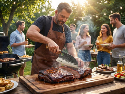 9 PCS Butcher Viking Camping Knife Set, 7" Serbian Chef Knife, 7" Butcher Meat Cleaver, 6.5" Viking Knife, 3 Knife Sheath, Honing Steel, Poultry Shears and Knife Roll Bag (Stylish Horse Pattern)7
