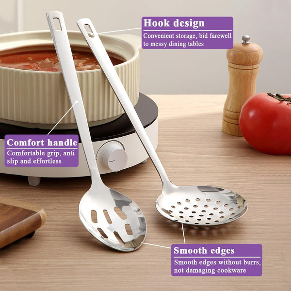 Slotted Spoons for Straining 2 Pcs 13", Stainless Steel Kitchen Spider Strainer Skimmer Ladle for Straining Pasta/Cooking/Frying, Metal Kitchen Utensils Pasta Spoon4
