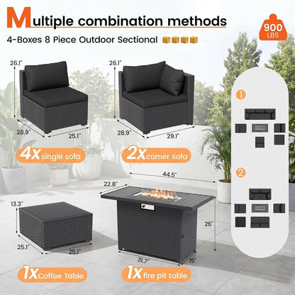 8 Piece Patio Furniture Set with 43" Fire Pit Table, Black2