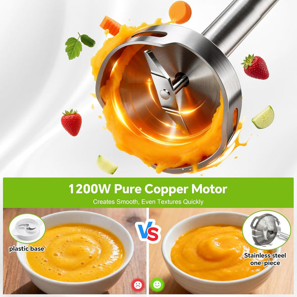 1200W Immersion Blender Handheld, 5-In-1 Variable Speed | Hand Blender Stick with Whisk Chopper Milk Frother Mixing Cup and Storage Rack for Kitchen Soup, Purees and Smoothies5
