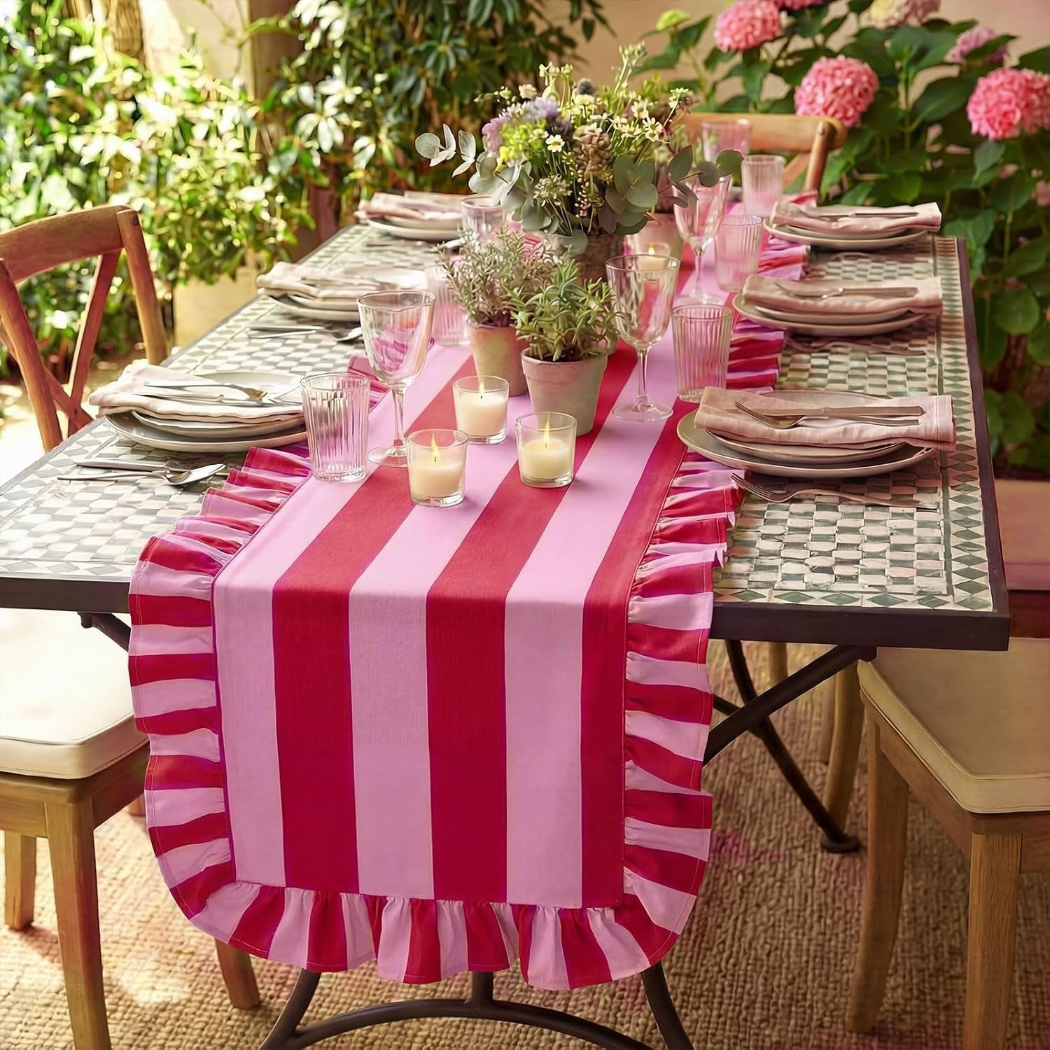 ruffle-edge-striped-table-runner-72x15-7-inch-pink-rose-red