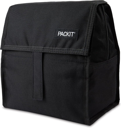 Freezable Lunch Bag, Black, Built with Ecofreeze Technology, Foldable, Reusable, Zip and Fold Closure with Buckle Handle, Perfect for School and Office Lunches2