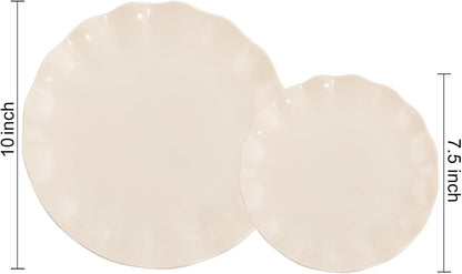 LIYH 24 Pcs Plastic Plates Reusable,Unbreakable Dinner Plates, Scalloped Plastic Plates, Dishwasher Safe,Ivory Plate Sets Perfect for Parties, Birthday, Picnics, BPA Free(12Guests)3