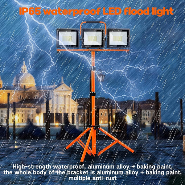22000 Lumen Work Lights with Stand, 3 Head Portable LED Work Light, with Adjustable&Foldable Tripod Stand, IP66 Waterproof Lamp for Outdoor Indoor Job Site Workshop Garage Construction Site Lighting3