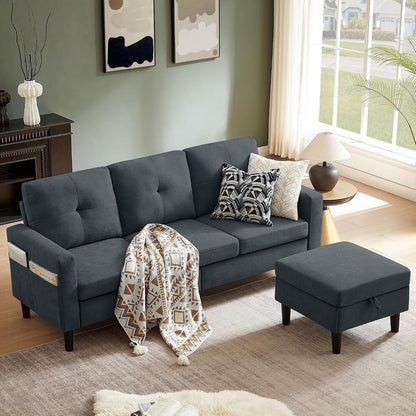 80" Convertible Sectional Sofa Couch with Movable Ottoman, 3 Seats Sectional Sofas L Shaped Couch for Small Spaces, Soft Fabric Couch for Living Room (Dark Grey)8