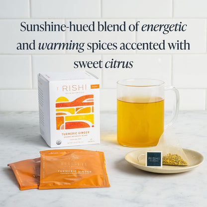 Turmeric Ginger Organic Sachet Tea Bags, Caffeine Free, 15Ct | Spicy Ginger and Citrus Herbal Tea Blend, Enjoy Hot or Iced, Sustainable, 15 Servings4