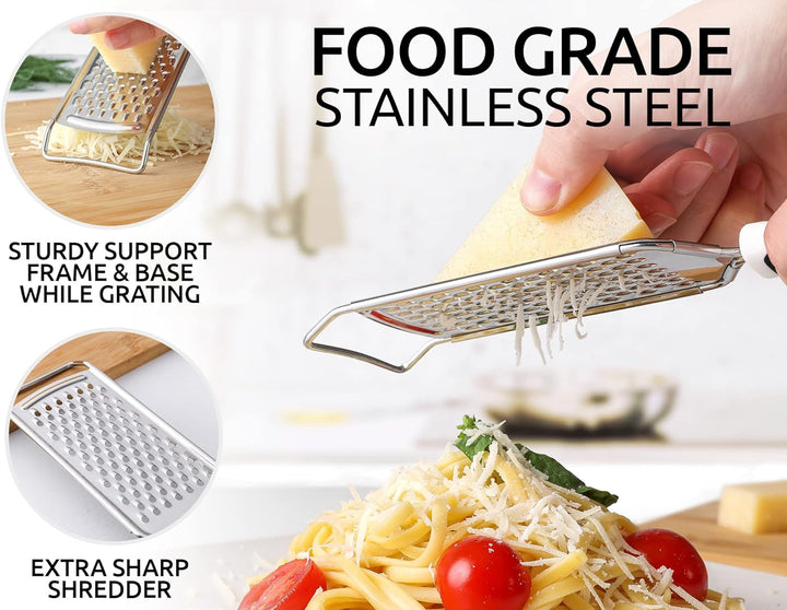 Professional Cheese Grater Stainless Steel - Durable Rust-Proof Metal Lemon Zester Grater with Handle - Flat Handheld Grater for Cheese, Chocolate, Spices, and More - Black+2