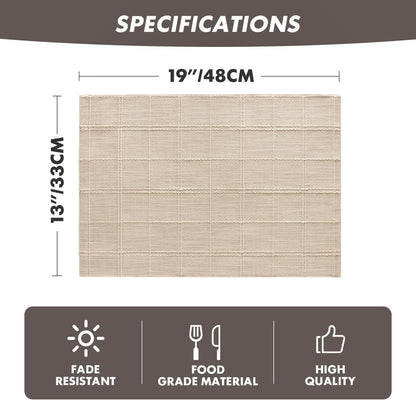 Linen Checked Farmhouse Placemats Set of 6, Neutral Beige 13X19In2